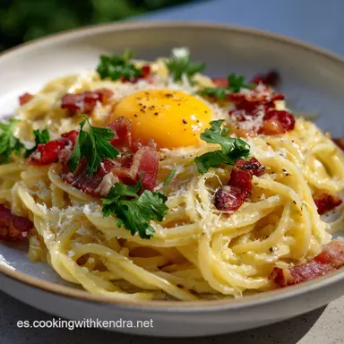 Carbonara con Huevo F&aacute;cil y R&aacute;pida en 15 Minutos Tarjeta de receta