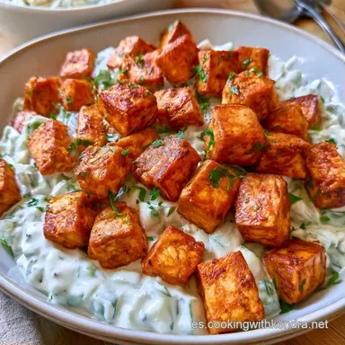Ensalada de tofu con tzatziki vegano Tarjeta de receta