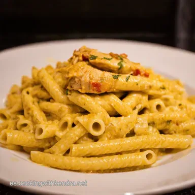 Pasta Alfredo con Pollo Cajun Un Fest&iacute;n Cremoso y Picante Tarjeta de receta