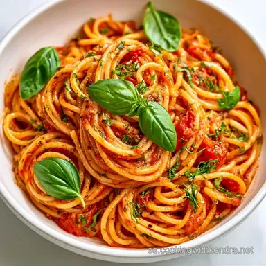 Pasta Con Tomate Natural para 4 Personas Tarjeta de receta