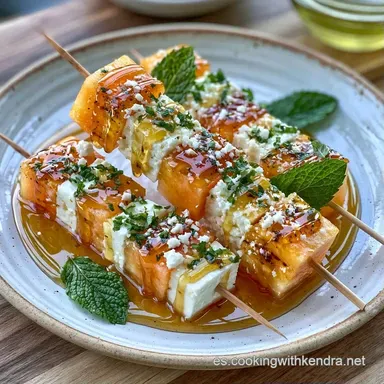 Pinchos Melón Feta en 15 Minutos Tarjeta de receta