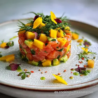 Tartar de Salm&oacute;n, Mango y Aguacate con Aguacate Cremoso