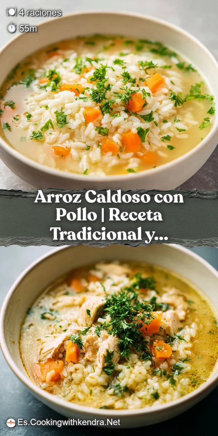 Close-up of steaming arroz caldoso, showcasing succulent chicken chunks, soft rice grains, and plump peas.