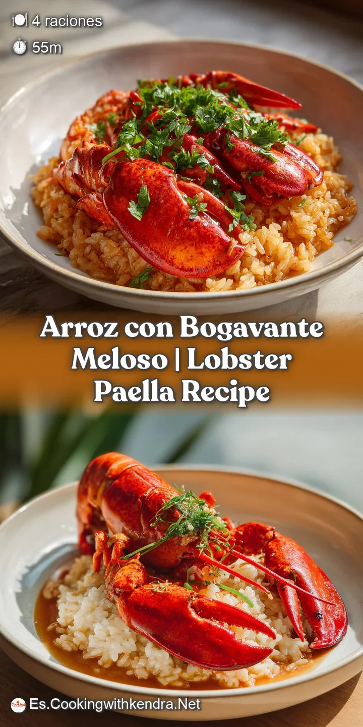 Close-up of glossy, creamy lobster rice revealing tender lobster chunks; hints of saffron color and fresh herbs create an ...