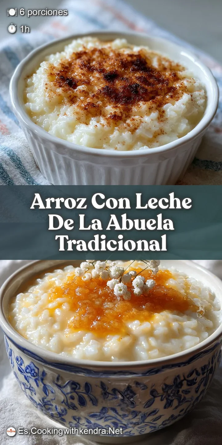 Close-up of glistening arroz con leche, showing creamy texture and cinnamon swirls. Hints of vanilla bean visible, warm an...