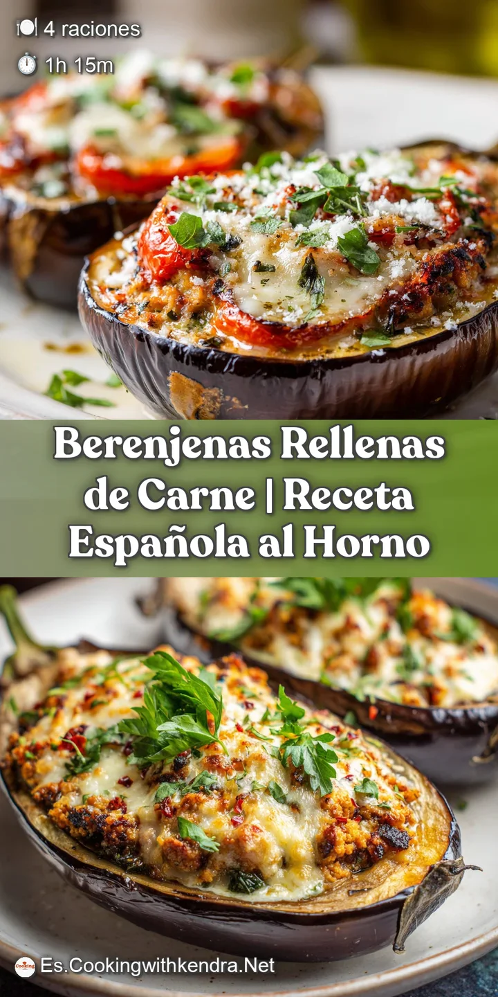 Close-up of tender eggplant stuffed with savory meat filling, topped with bubbly melted cheese, hints of fresh herbs.