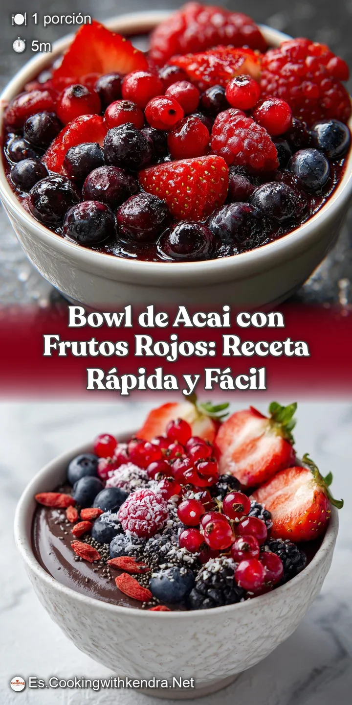 Close-up of a luscious acai bowl with juicy red raspberries, plump blueberries, and crunchy granola. A swirl of creamy tex...