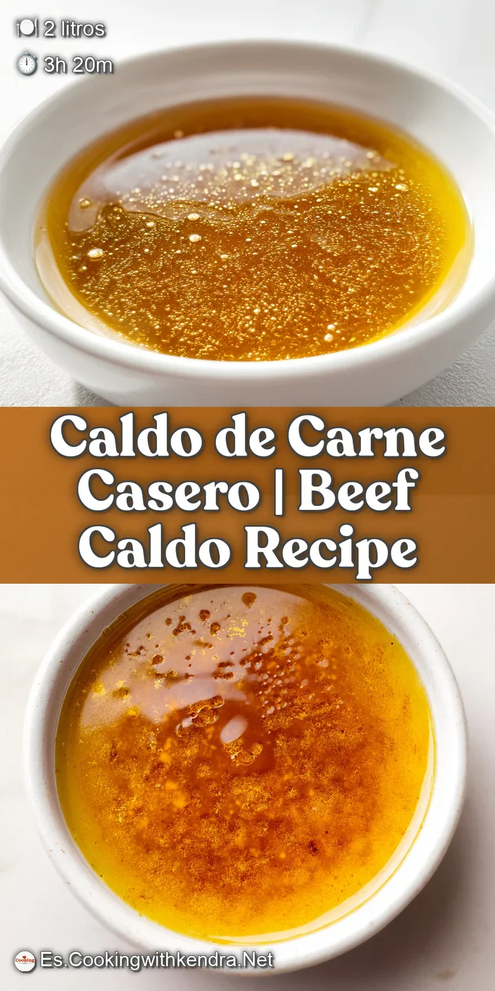 Primer plano de carne jugosa sumergida en caldo &aacute;mbar aterciopelado, con texturas brillantes y trozos de verdura.