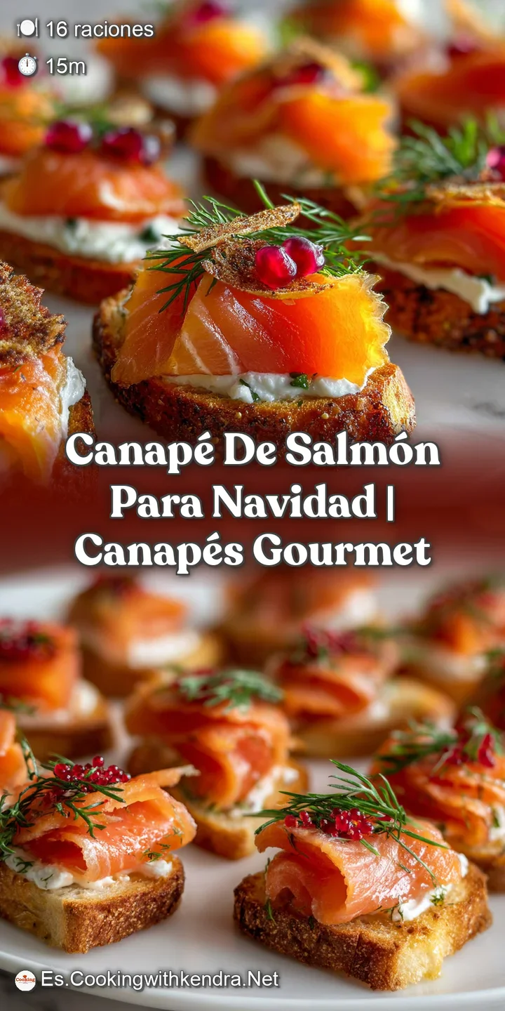 Close-up of a salmon canap&eacute; featuring flaky, pink salmon, a creamy spread, and vibrant green dill on crisp bread.