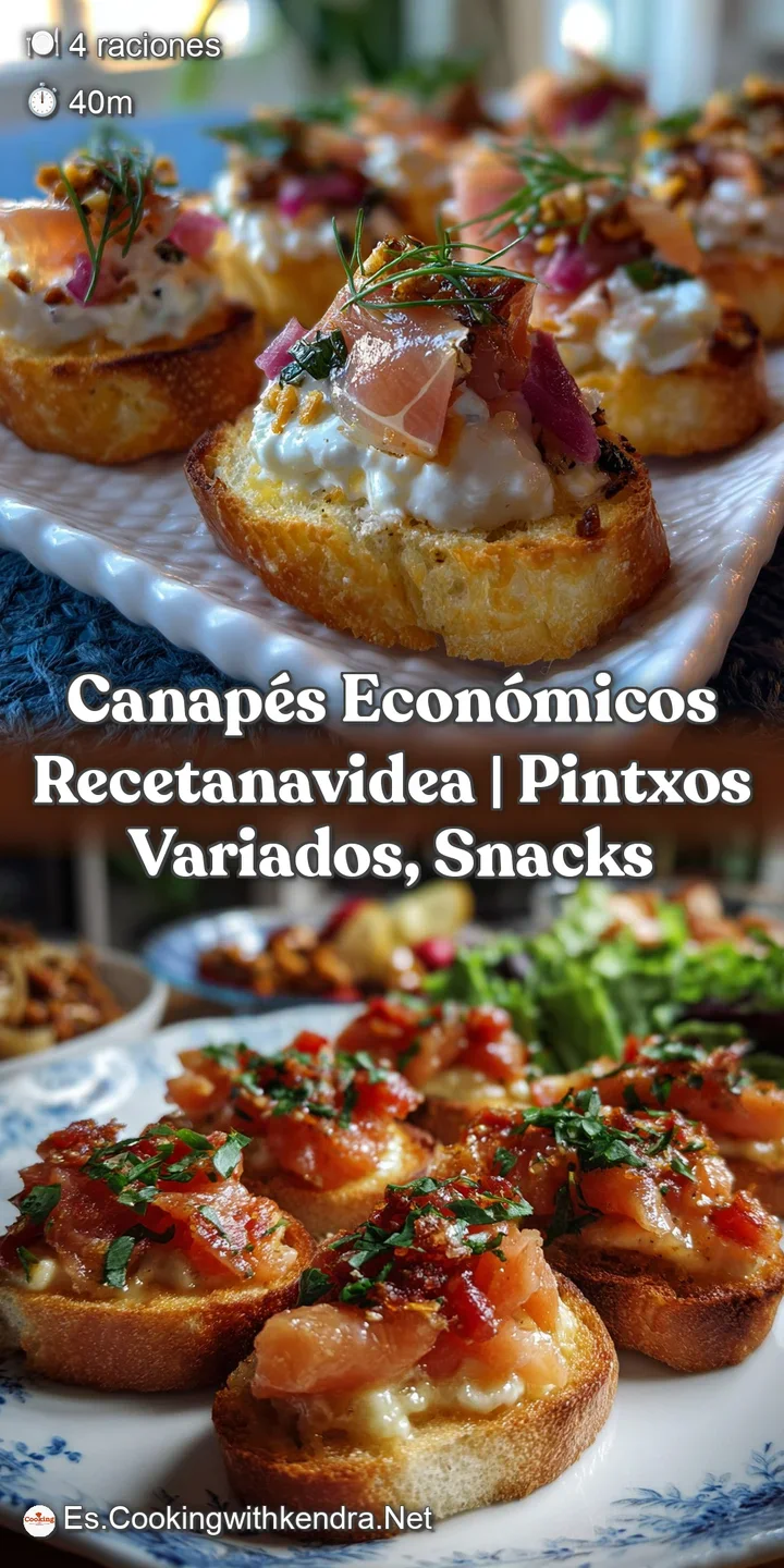 Close-up of a single canap&eacute;: creamy filling overflowing a crispy base. The vibrant garnish and textural details are captiv...