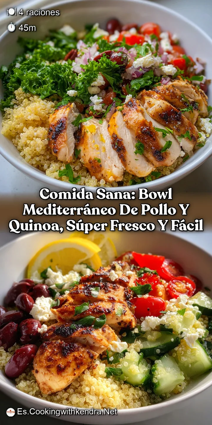Comida sana: Bowl Mediterr&aacute;neo de Pollo y Quinoa s&uacute;per fresco y f&aacute;cil