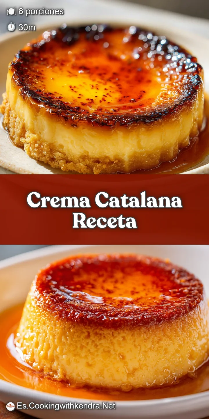 Close-up of Crema Catalana's crackled sugar crust with visible creamy custard underneath and burnt sugar aroma implied. Mo...