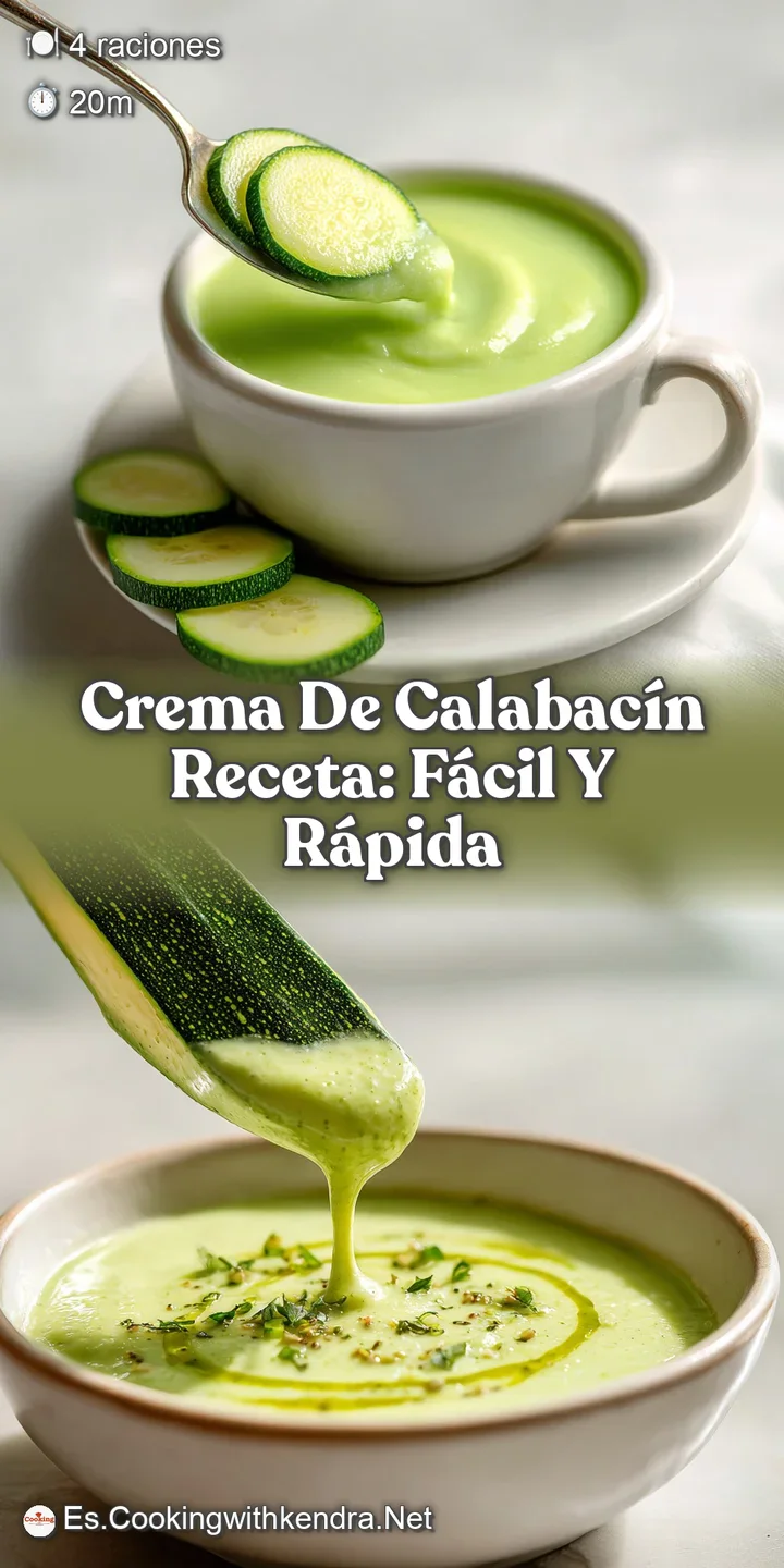 Close-up: Creamy zucchini soup with vibrant green color. Swirl of white cream adds richness. Glistening droplets enhance f...