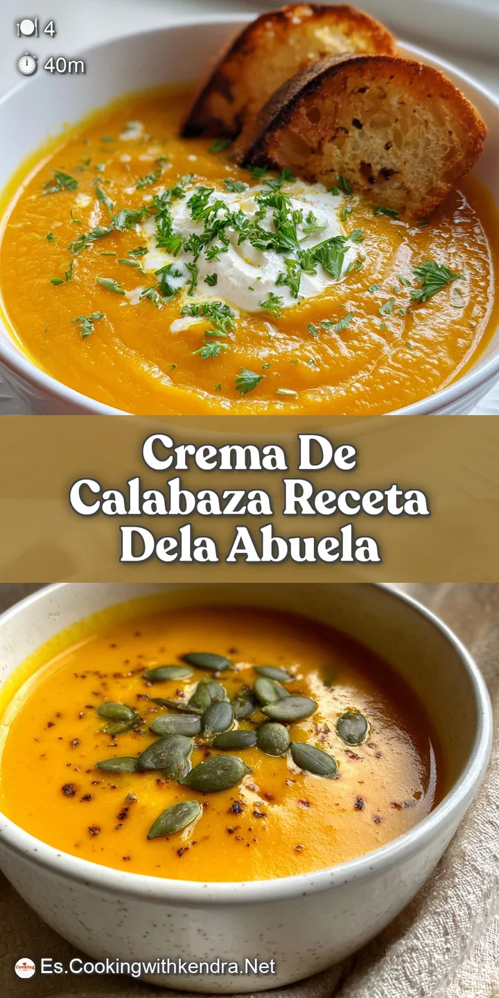 Close-up reveals velvety texture of smooth pumpkin soup, garnished with crunchy pepitas and fragrant herbs; inviting and w...