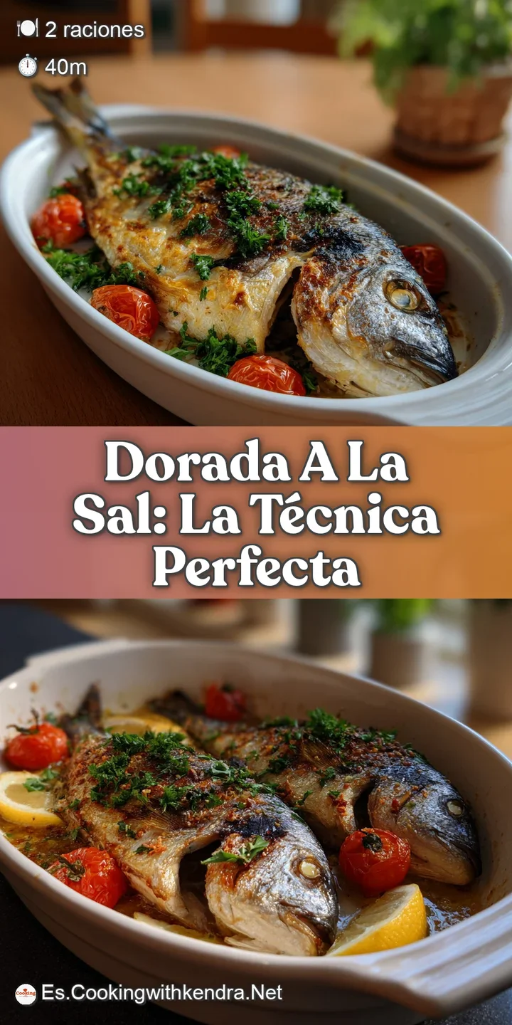 Appetizing close-up of baked dorada, showcasing its perfectly salted crust and moist, tender flesh, with flecks of fresh h...