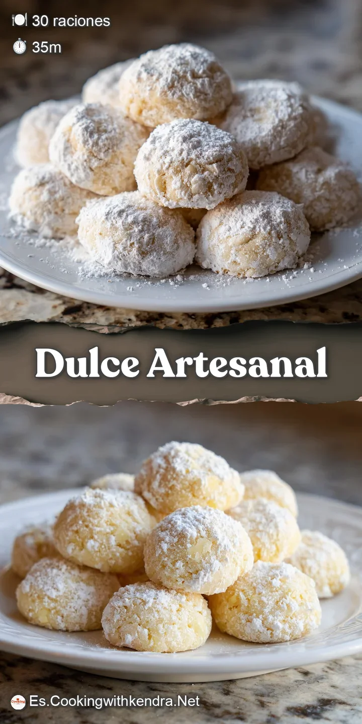 Close-up view of a tender almond cookie, its powdered sugar coating hinting at a melt-in-your-mouth texture. Delicious!