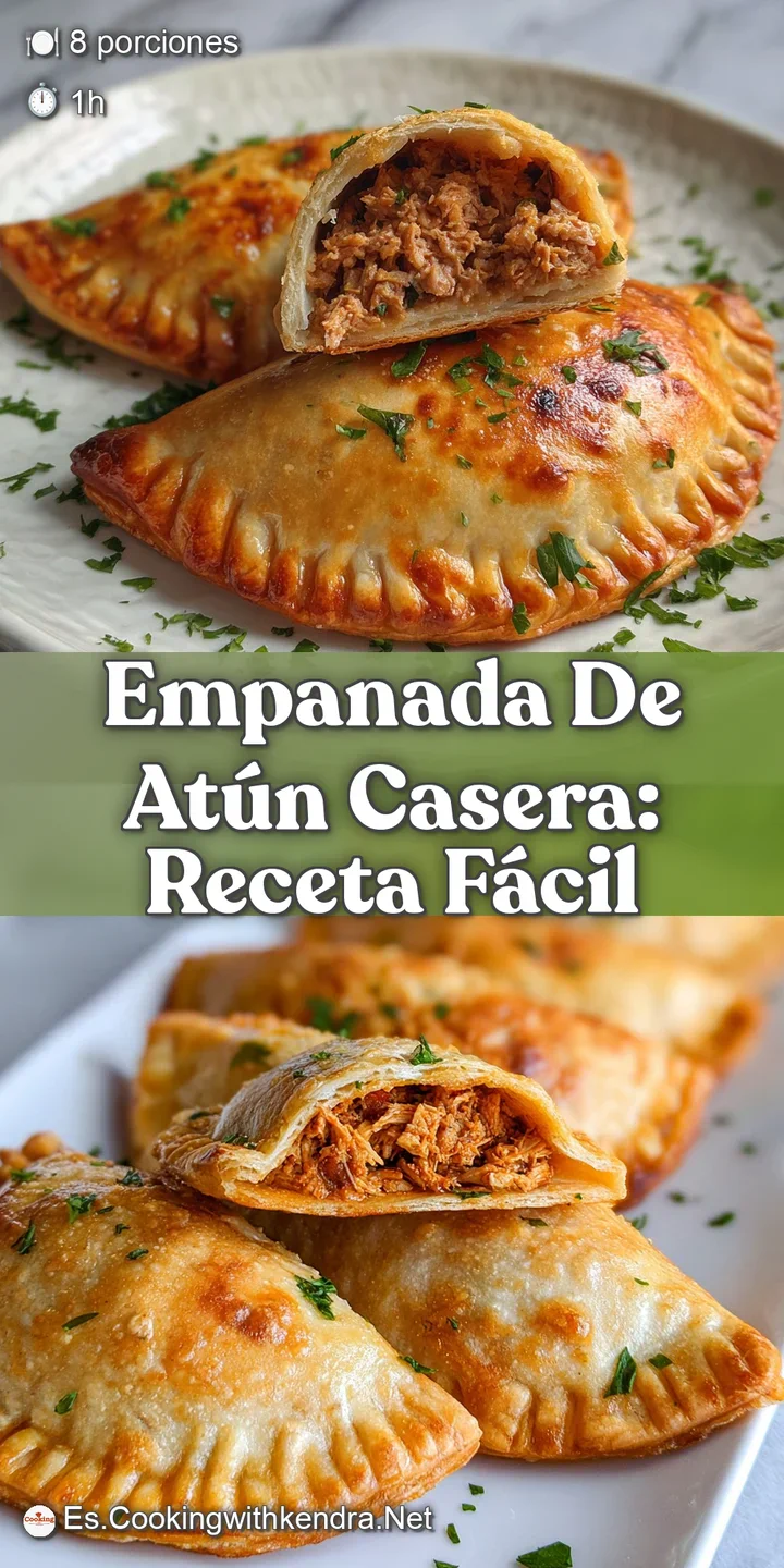 Close-up of a tuna empanada slice: flaky, golden crust contrasts with the moist, flavorful tuna, pepper, and onion filling.