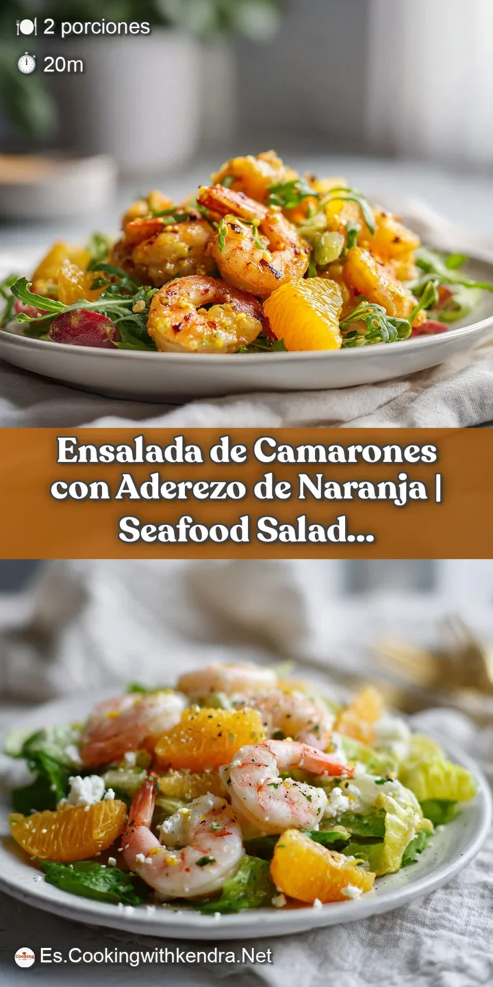 Succulent pink shrimp tossed with juicy orange wedges and fresh, leafy greens, glistening in light.