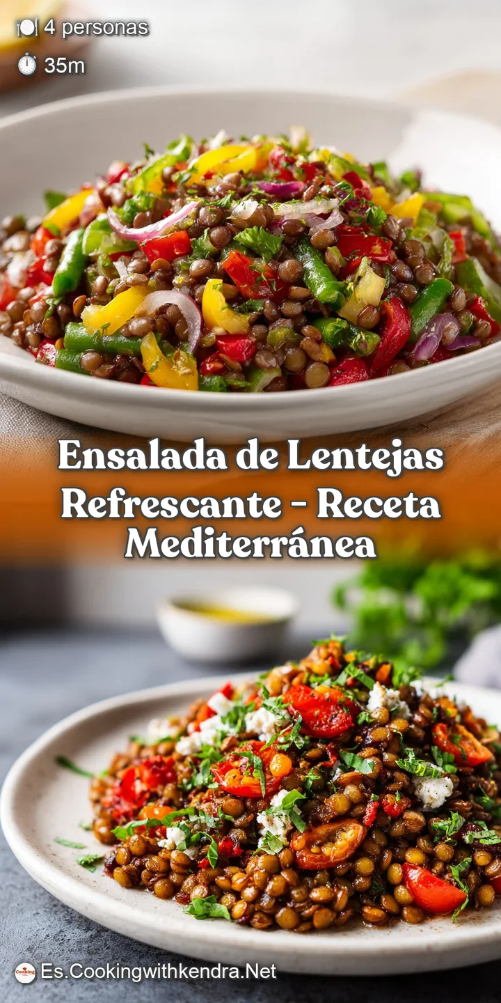 Close-up reveals the rich textures of lentils and crisp vegetables in a bright, tangy dressing. A refreshing and healthy d...