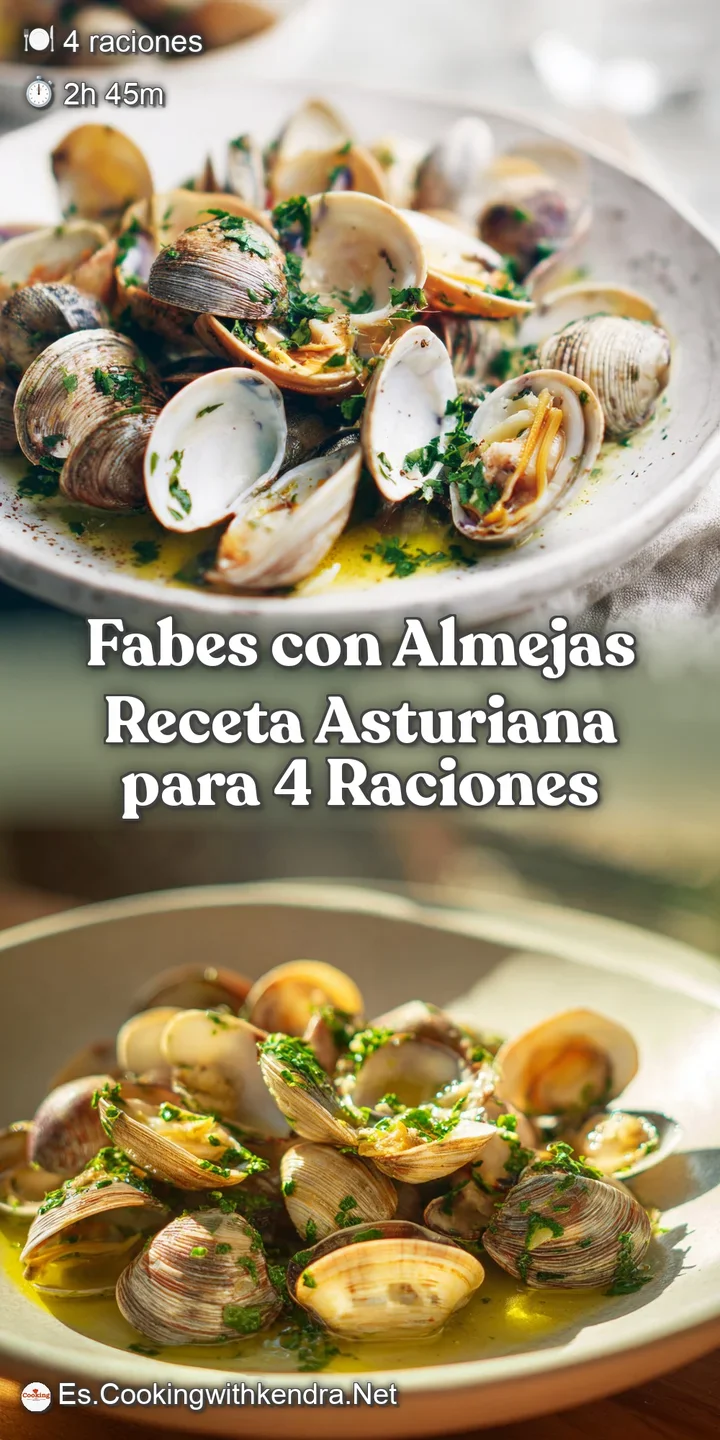 Close-up showcasing tender white beans and juicy clams bathed in a light broth, glistening with olive oil and fresh herbs.