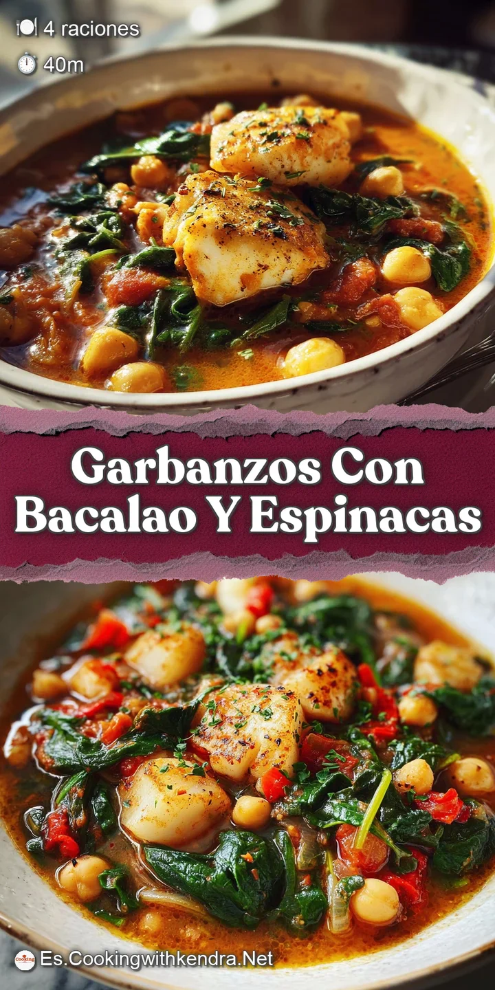 Close-up of bacalao y espinacas showcasing moist, tender cod flakes and vibrant spinach leaves nestled in a decadent, crea...