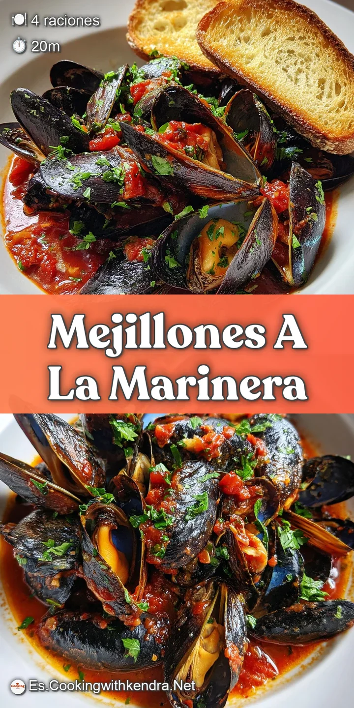 Close-up of plump, juicy mussels bathed in a savory red sauce. The glistening shells hint at the tender morsel within.