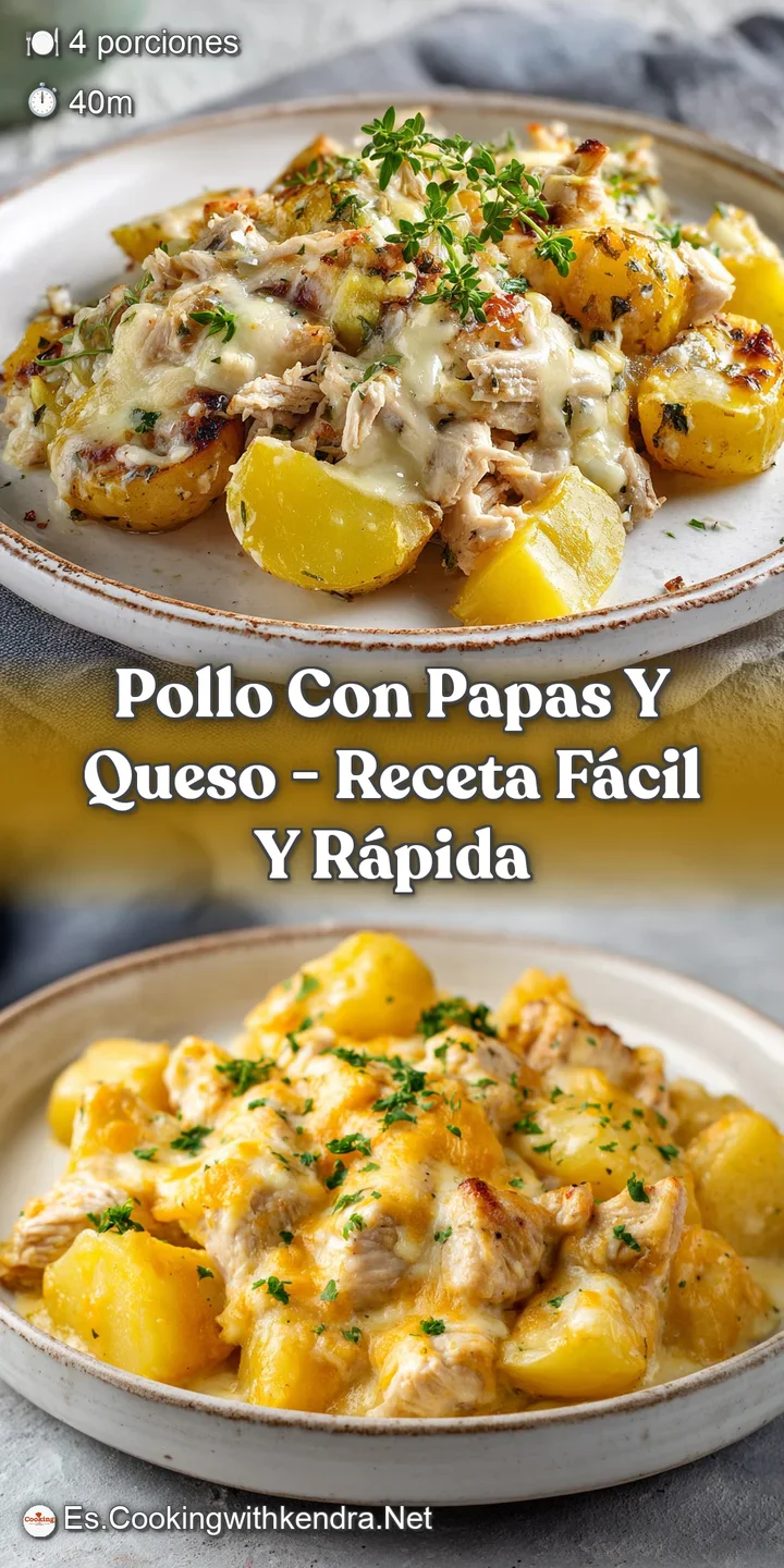 Close-up reveals the textures of juicy chicken and soft potatoes, blanketed by a gooey, golden-brown cheese crust, ready t...