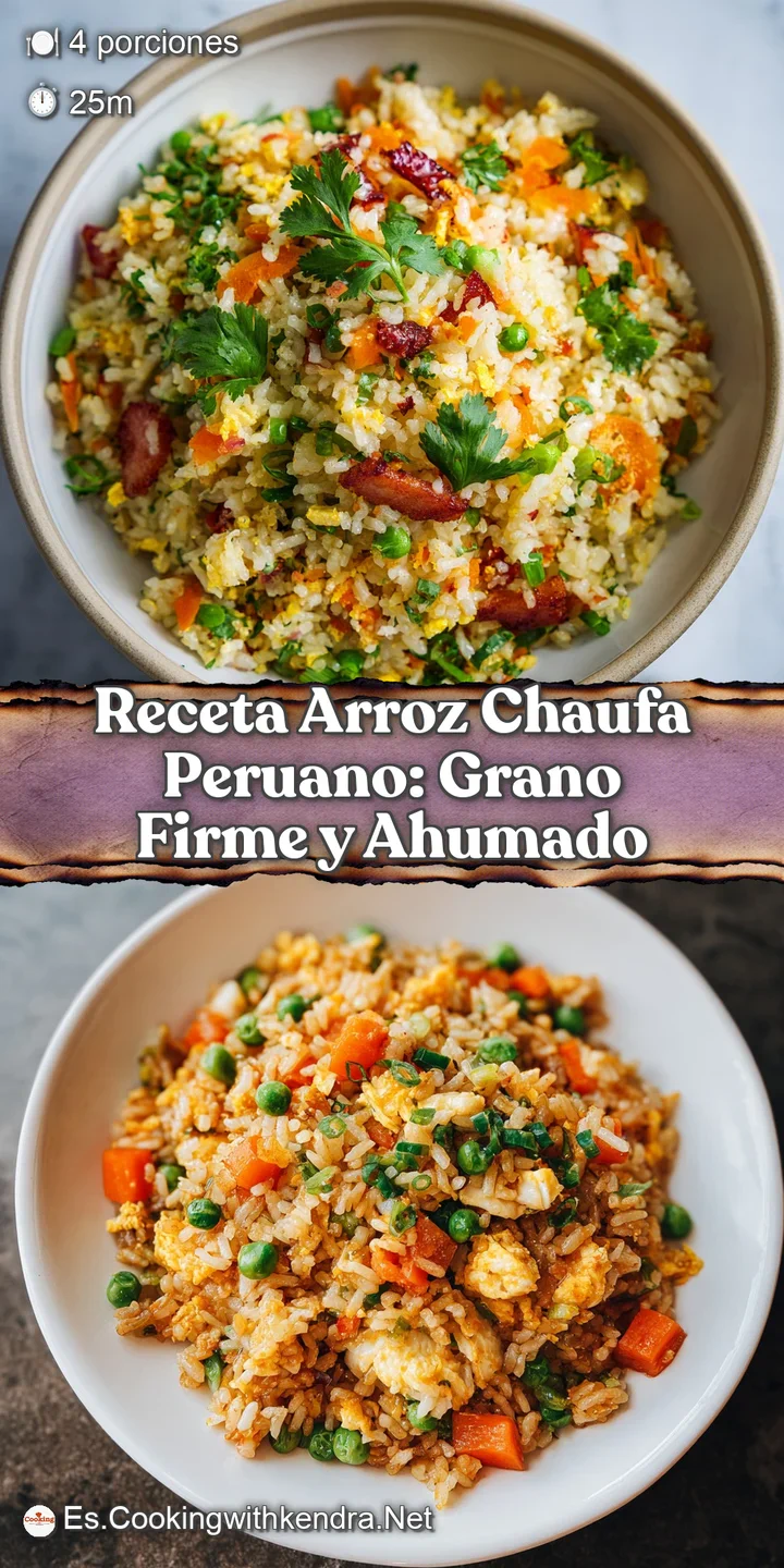 Close-up of savory Arroz Chaufa: glistening rice grains, tender chunks of meat, and crisp vegetables create an enticing te...