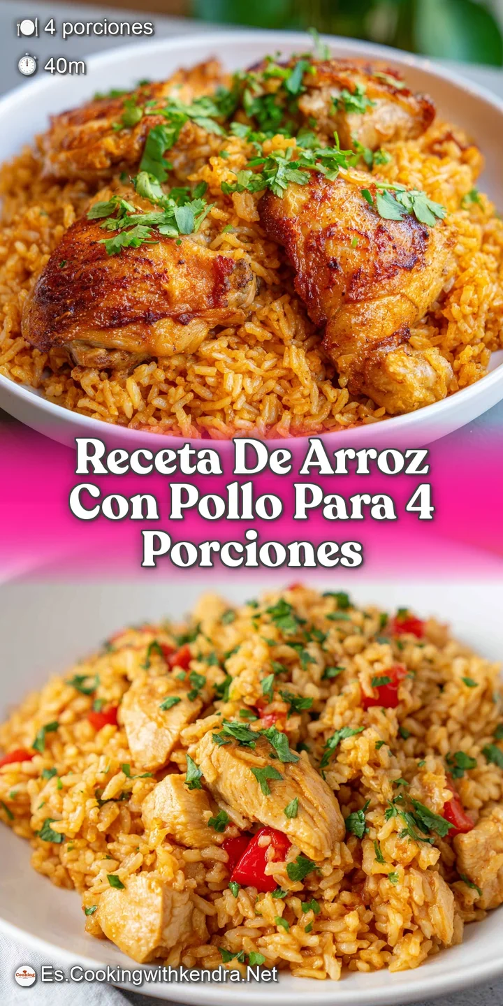 Close-up of glistening Arroz con Pollo showcasing the fluffy rice, tender chicken, and colorful mix of peas, carrots, and ...