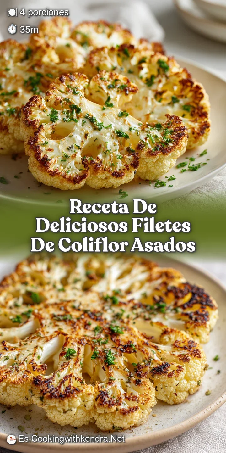 Close-up of a perfectly roasted cauliflower steak, showcasing the caramelized edges and flavorful herbs. A delicious veget...