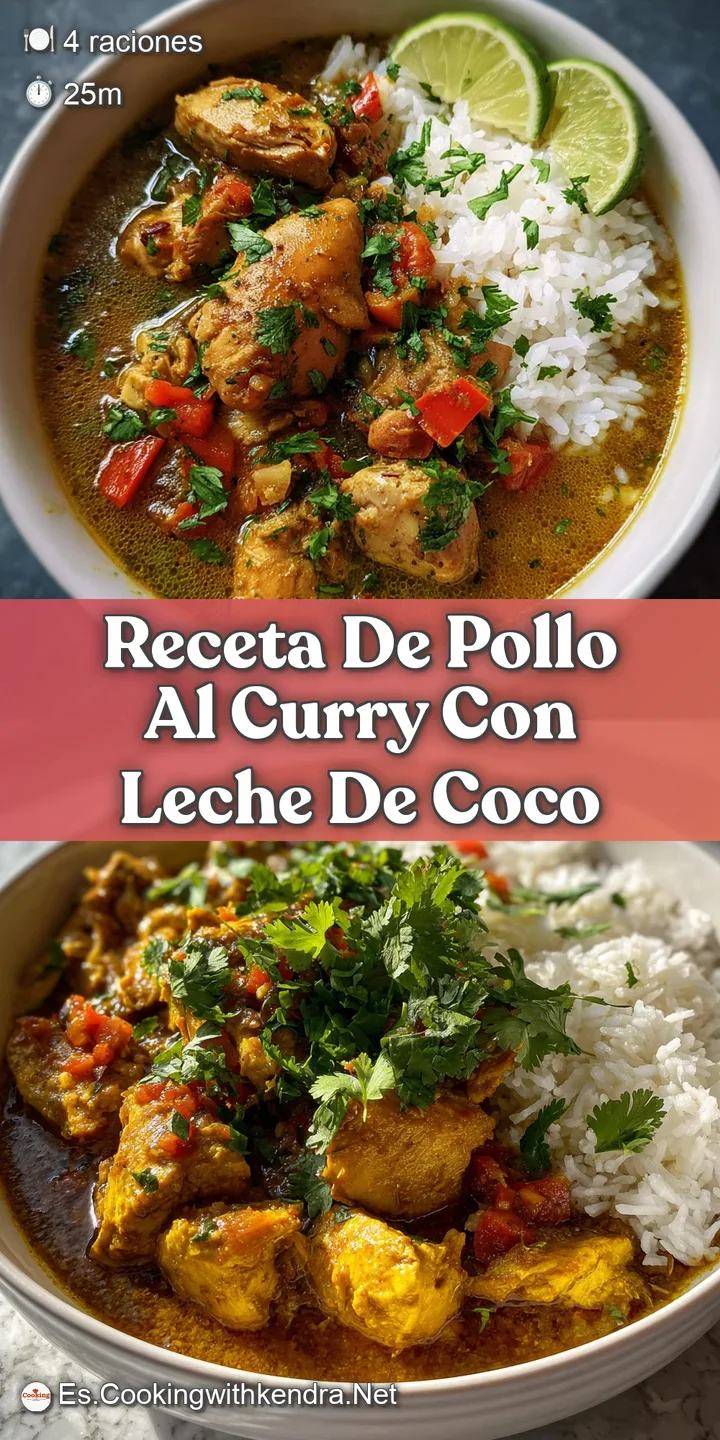 Close-up captures the creamy, golden-yellow coconut curry clinging to juicy chicken pieces. Aromatic spices and fresh cila...