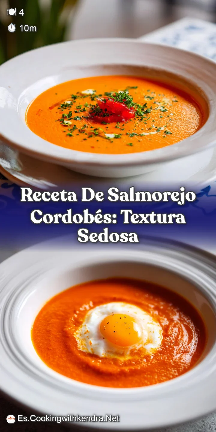 Close-up of rich, velvety salmorejo, dotted with jam&oacute;n. The cool, tomato-y depths are calling.