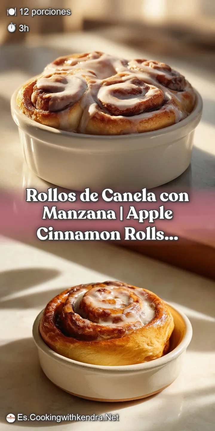 Close-up of a sticky cinnamon roll, revealing soft dough, apple filling, and caramelized edges.