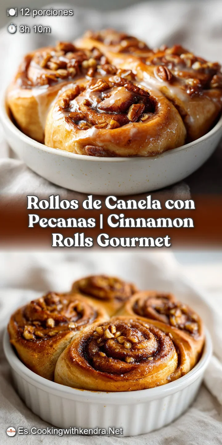 Close-up of a soft, golden-brown cinnamon roll revealing layers of sweet filling and crunchy pecans.