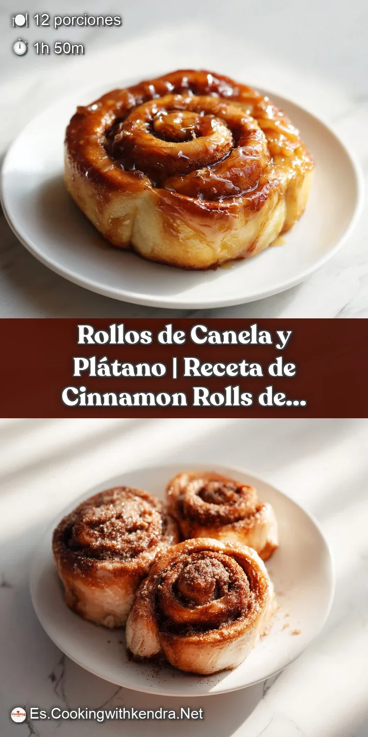 Close-up of a soft, golden-brown cinnamon roll oozing with sweet banana filling and a light, sticky glaze.