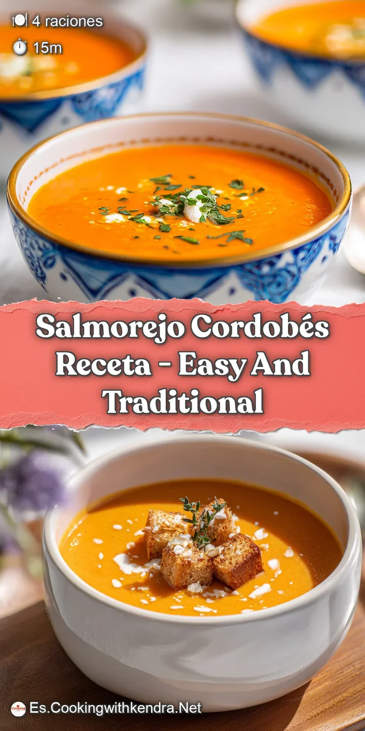 Close-up of creamy, scarlet salmorejo. Rich tomato texture, savory ham bits, and bright green herbs promise a cool, flavor...