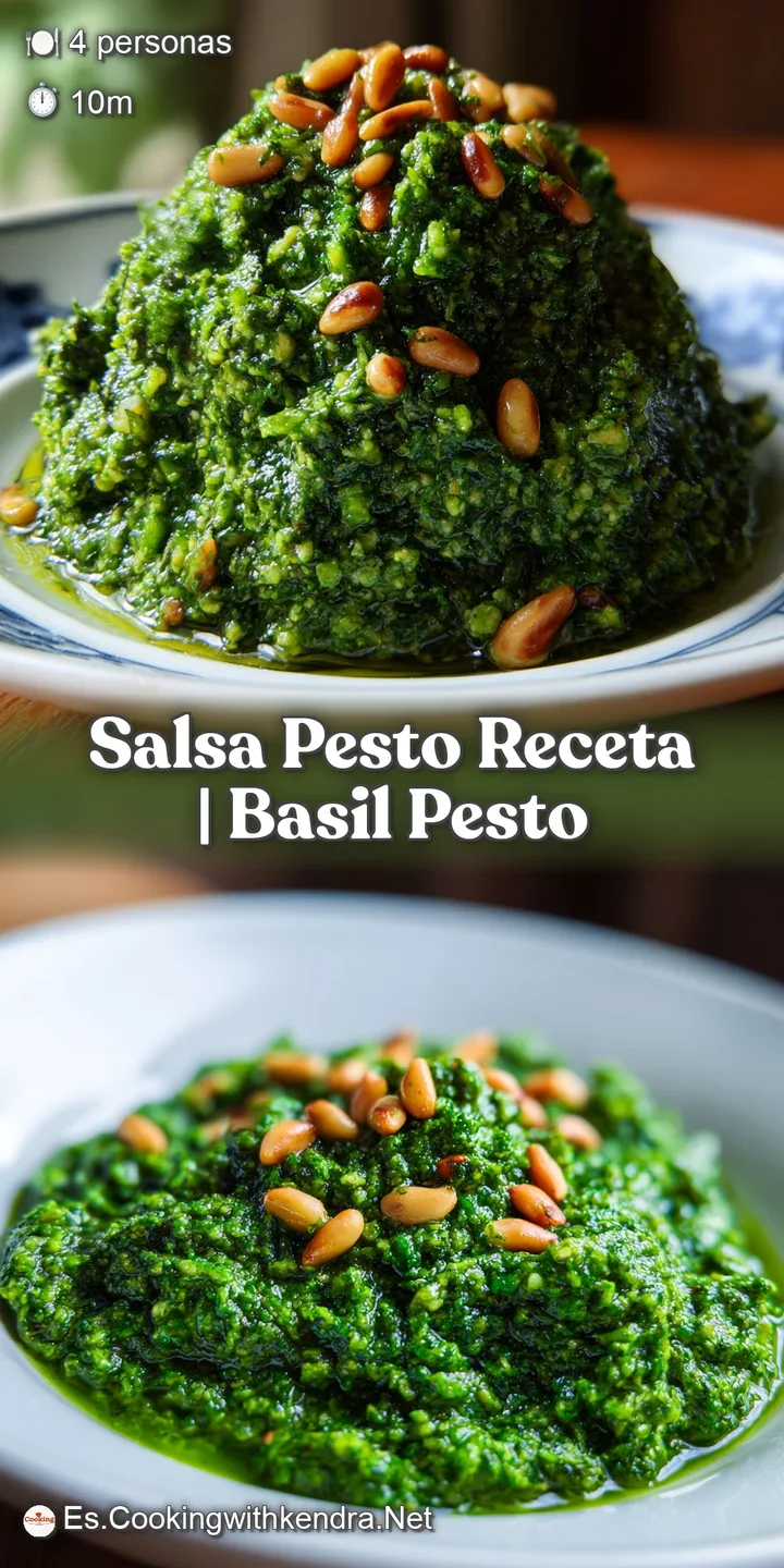 Extreme close-up of coarse, textured green pesto showing crushed pine nuts and a glossy, rich olive oil finish
