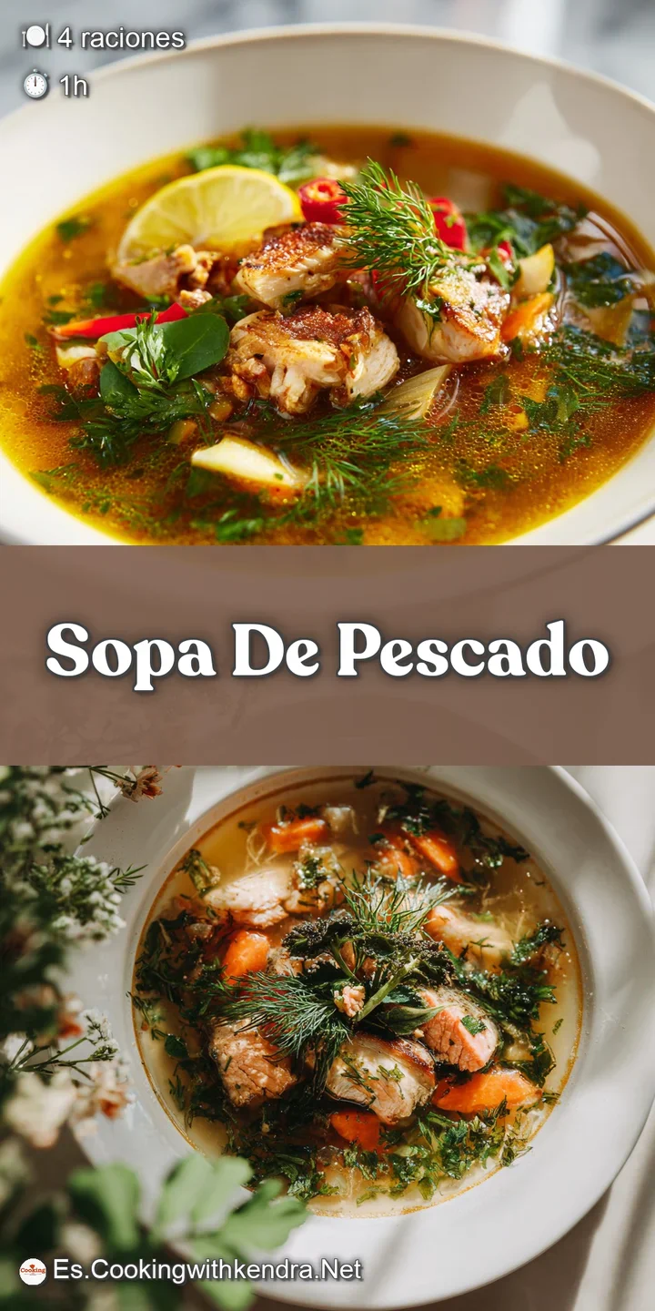 Up-close shot of fish soup, revealing flaky white fish, plump shrimp, and fragrant herbs in a flavorful, reddish, savory b...