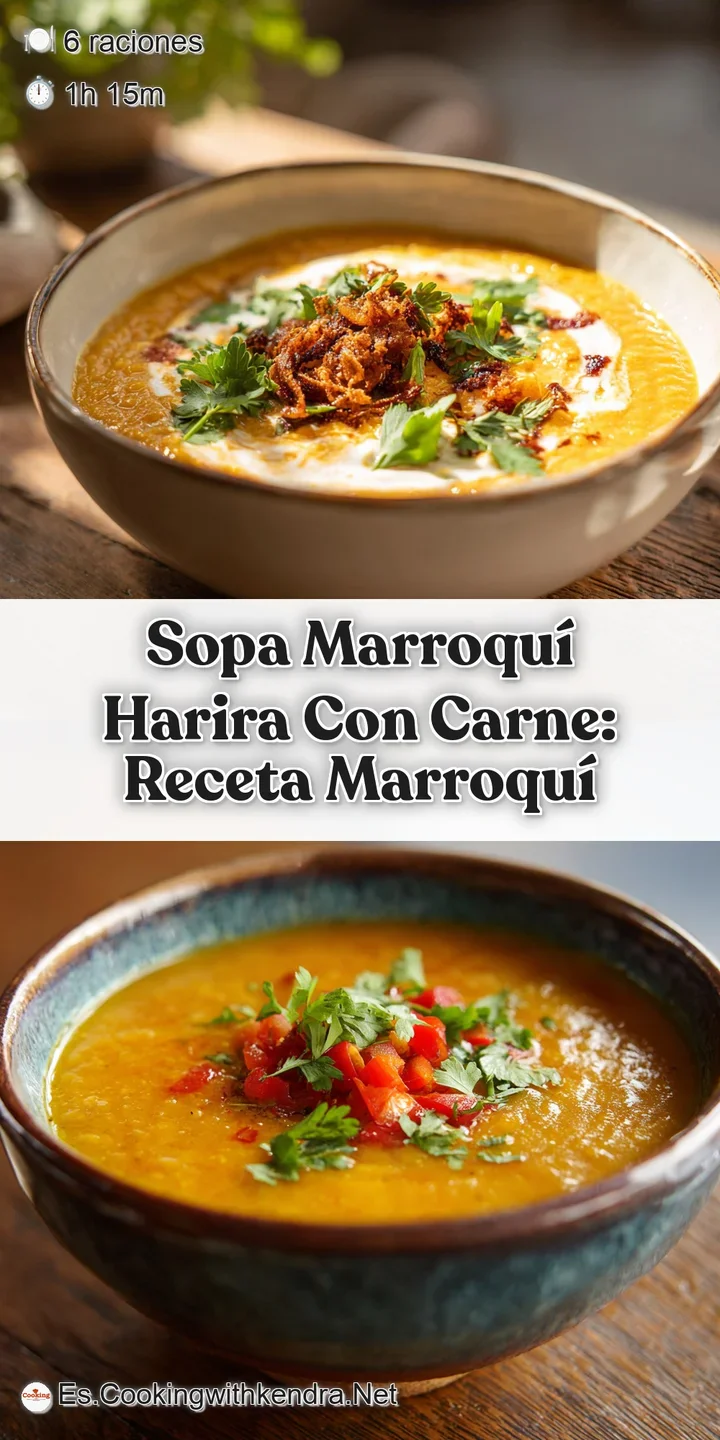 Close-up of hearty harira, highlighting the tender pieces of lamb and the plump lentils swimming in the flavorful tomato b...