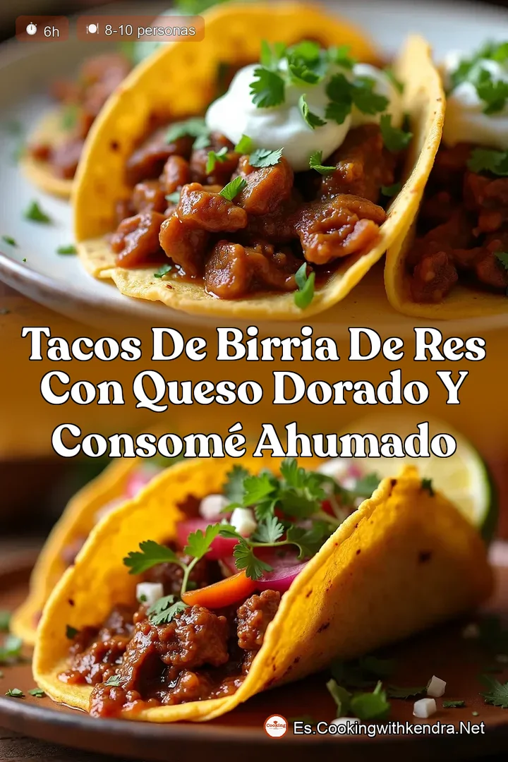Tacos de Birria de Res con Queso Dorado y Consom&eacute; Ahumado
