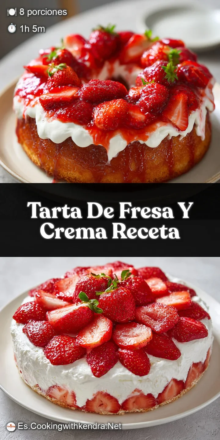 Macro shot of juicy halved strawberries with a glossy glaze atop a thick layer of piped white vanilla bean cream.