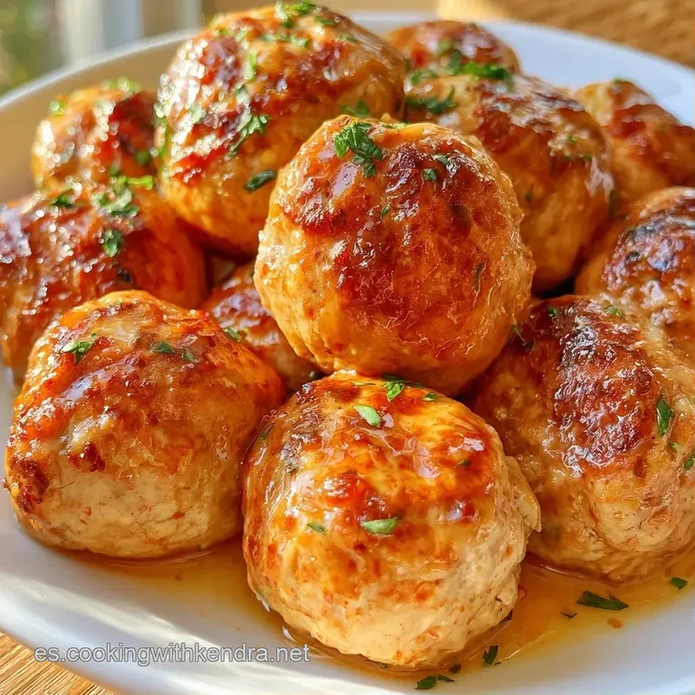 Plato cerámico con esferas de carne jugosas, vegetales coloridos y un brillo sedoso de salsa caliente recién servida.
