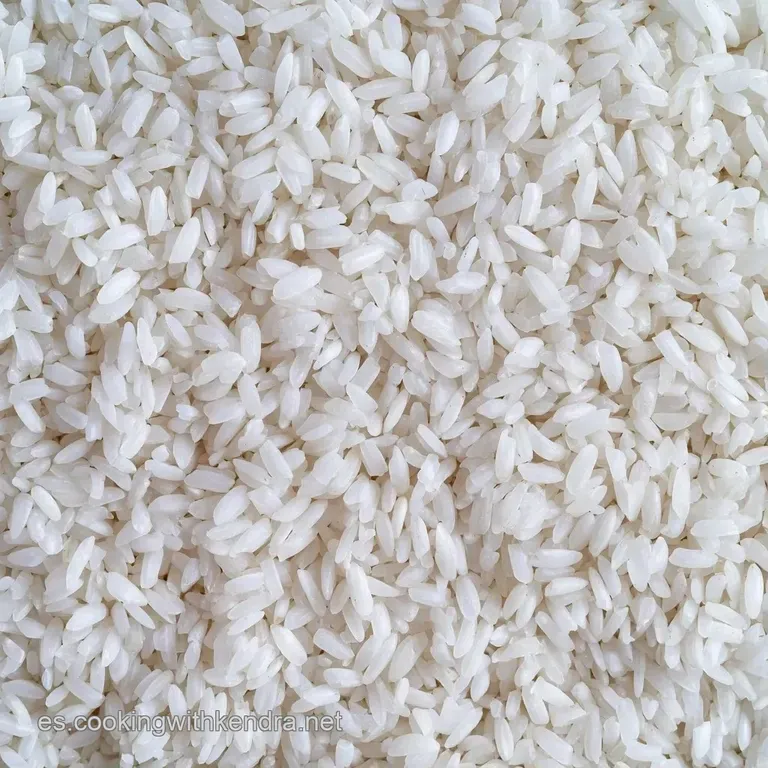 Arroz blanco moldeado en forma circular sobre un plato minimalista, resaltando su textura suave y color puro.