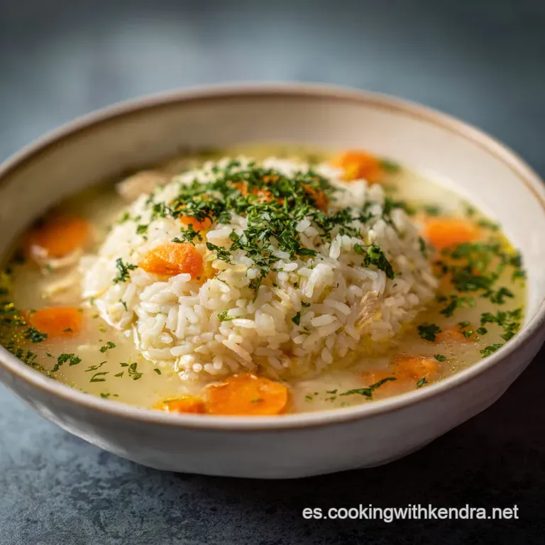 A generous bowl of golden arroz caldoso, topped with fresh parsley and a lemon wedge for a bright finish.