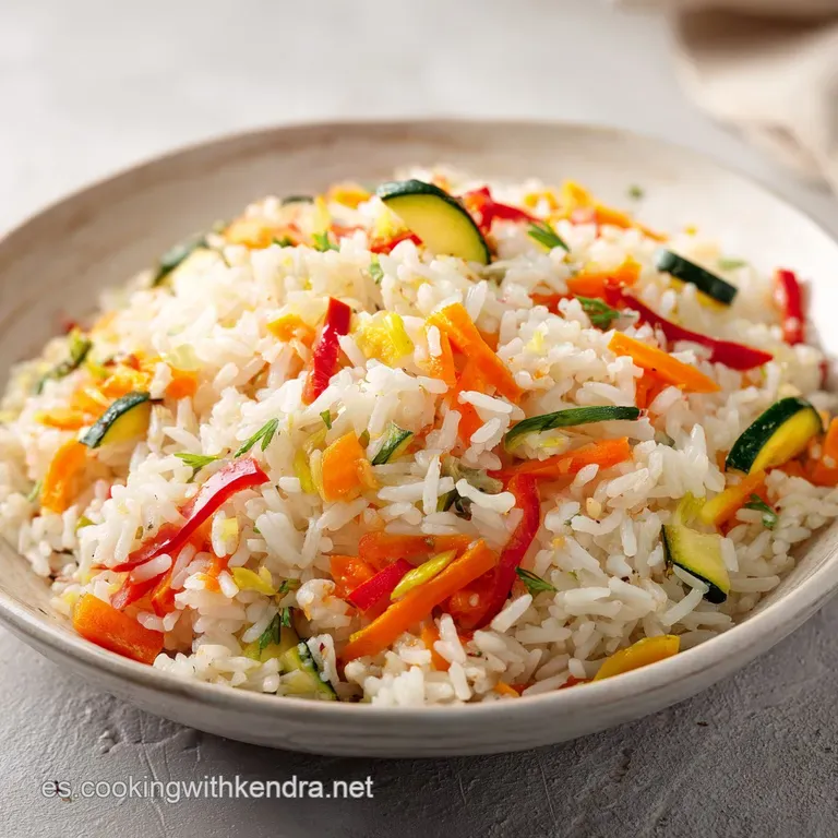 Arroz colorido adornado con perejil fresco, servido elegantemente sobre una mesa de madera clara con luz suave.