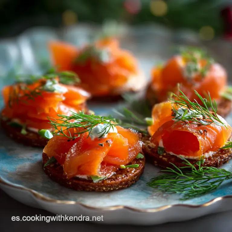 Elegant canap&eacute;s plated with creamy salmon, fresh green herbs, and a hint of lemon zest, perfect for a festive occasion.