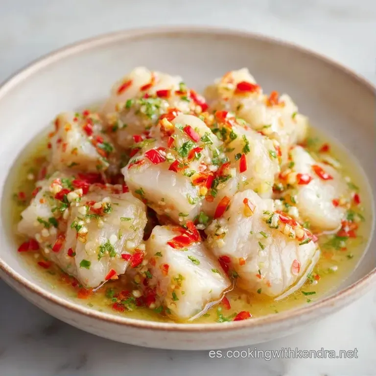 Disposici&oacute;n art&iacute;stica de pescado blanco, ma&iacute;z amarillo y camote naranja, decorados con cilantro fresco y lima.