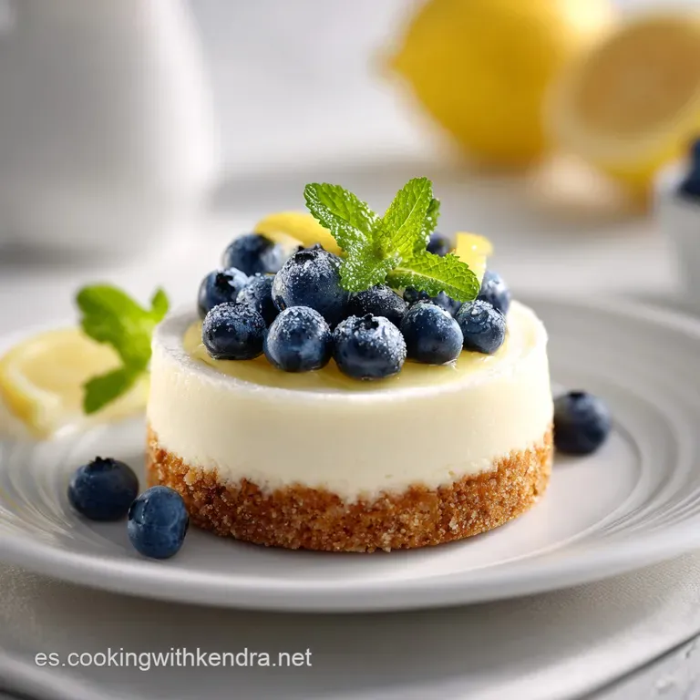 Slice of lemon-blueberry cheesecake on a white plate. Powdered sugar dusting & fresh blueberries. Tart & creamy dessert pe...