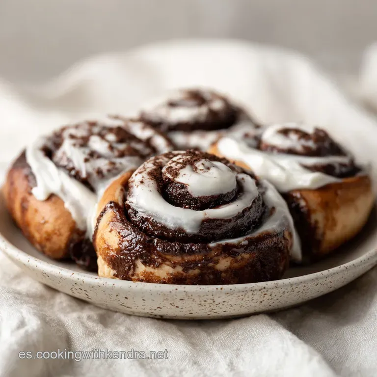 A single, plump cinnamon roll drizzled with melted chocolate, perched on a white ceramic plate.