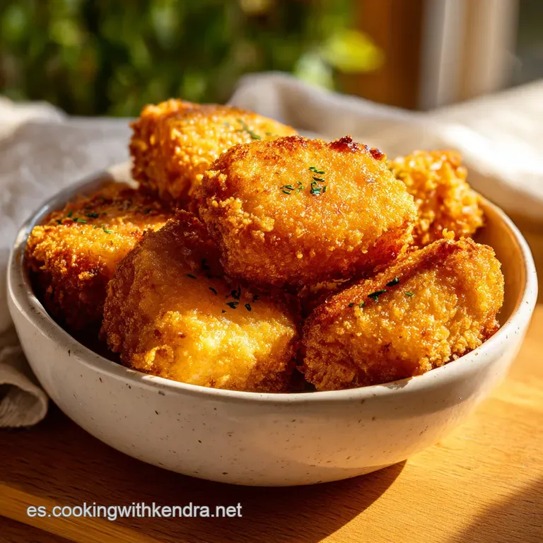 Crispy golden hake cheeks artfully stacked on a white plate with a swirl of sauce and a fresh sprig of herbs